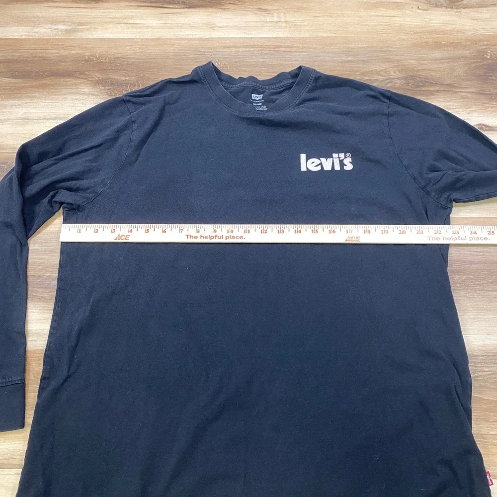 Levi's Long Sleeve Shirt Mens L Relaxed Cotton Graphic Tee Black Streetwear